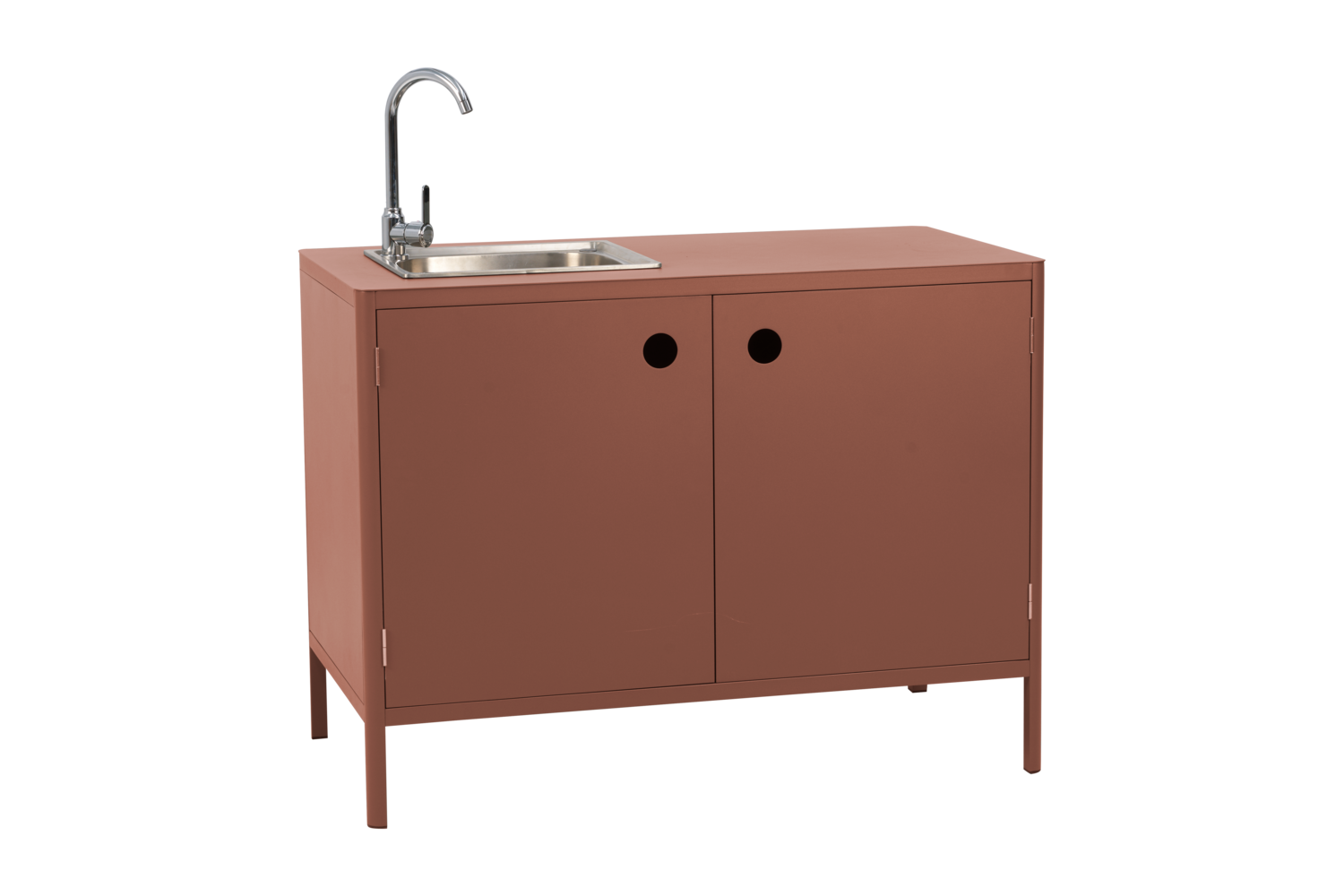 Outdoor Küche Kelia Modul mit Türen Spüle und Armatur 121 cm Aluminium Zin rot