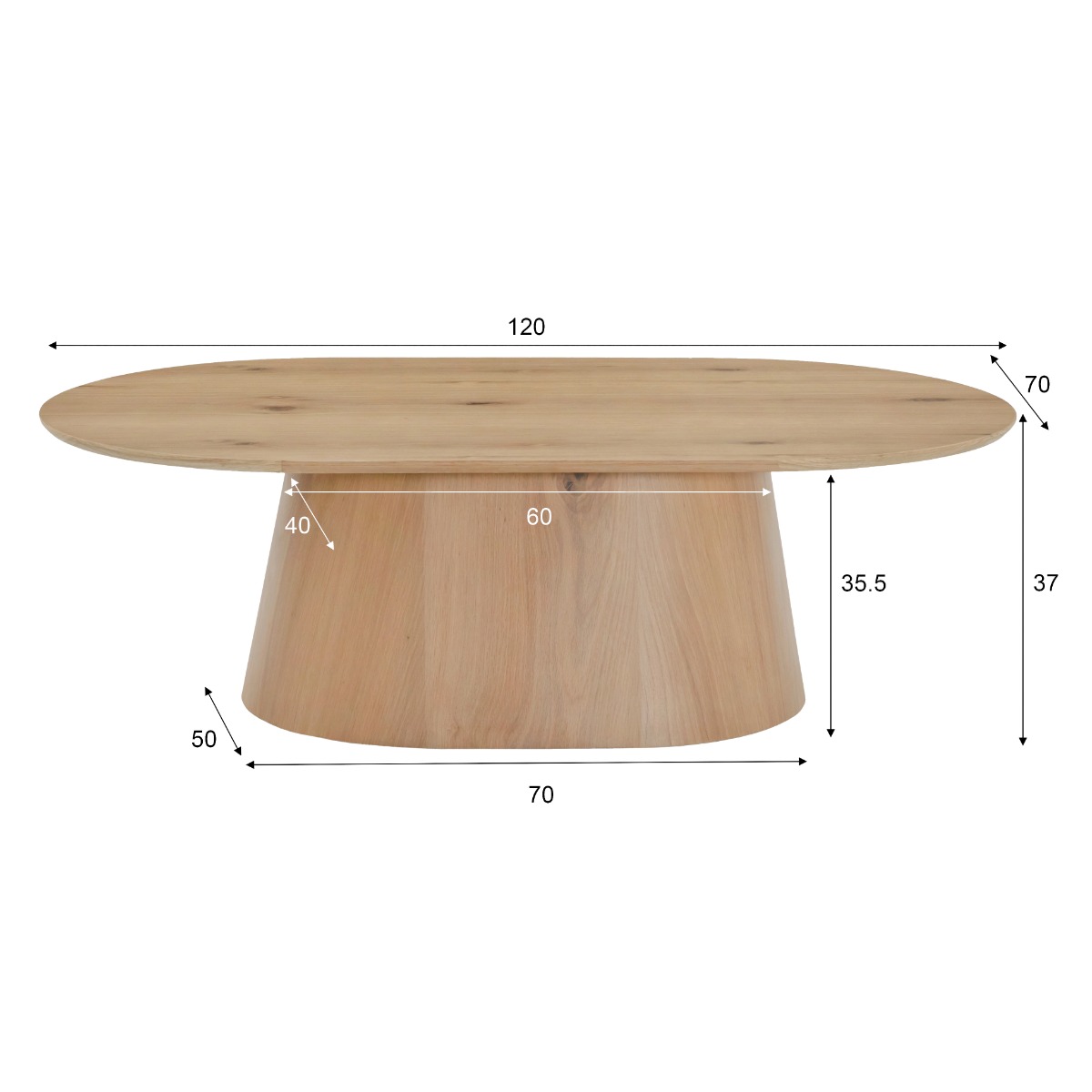 Couchtisch Novero oval 120 x 70 cm Eichenholzfurnier natur