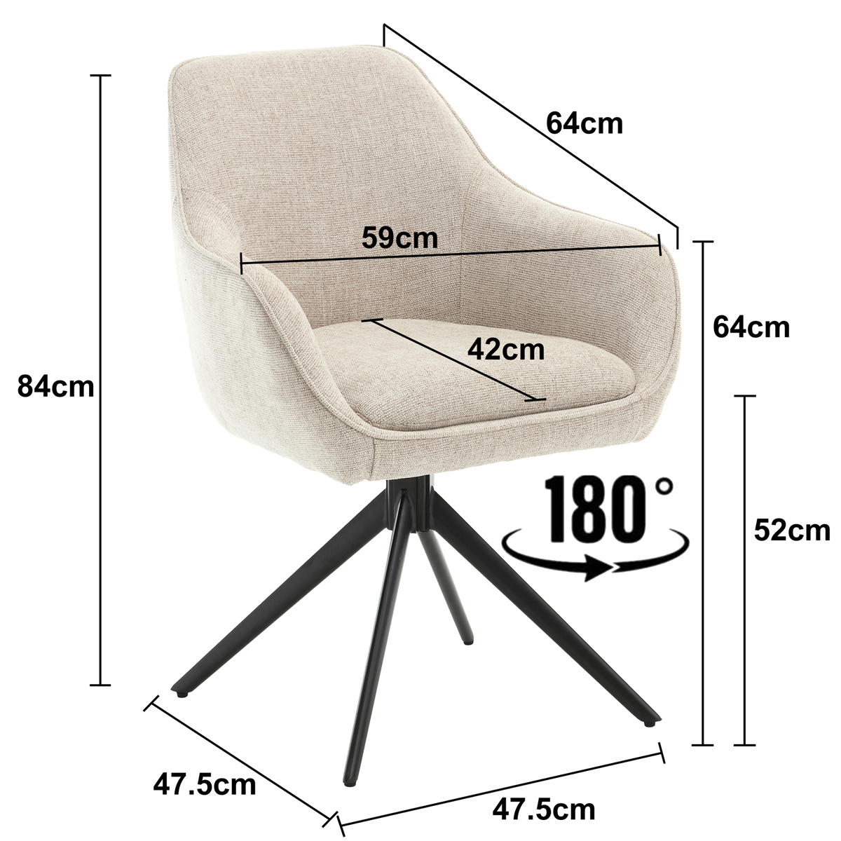 Esszimmerstuhl Thomas drehbar Stoff beige