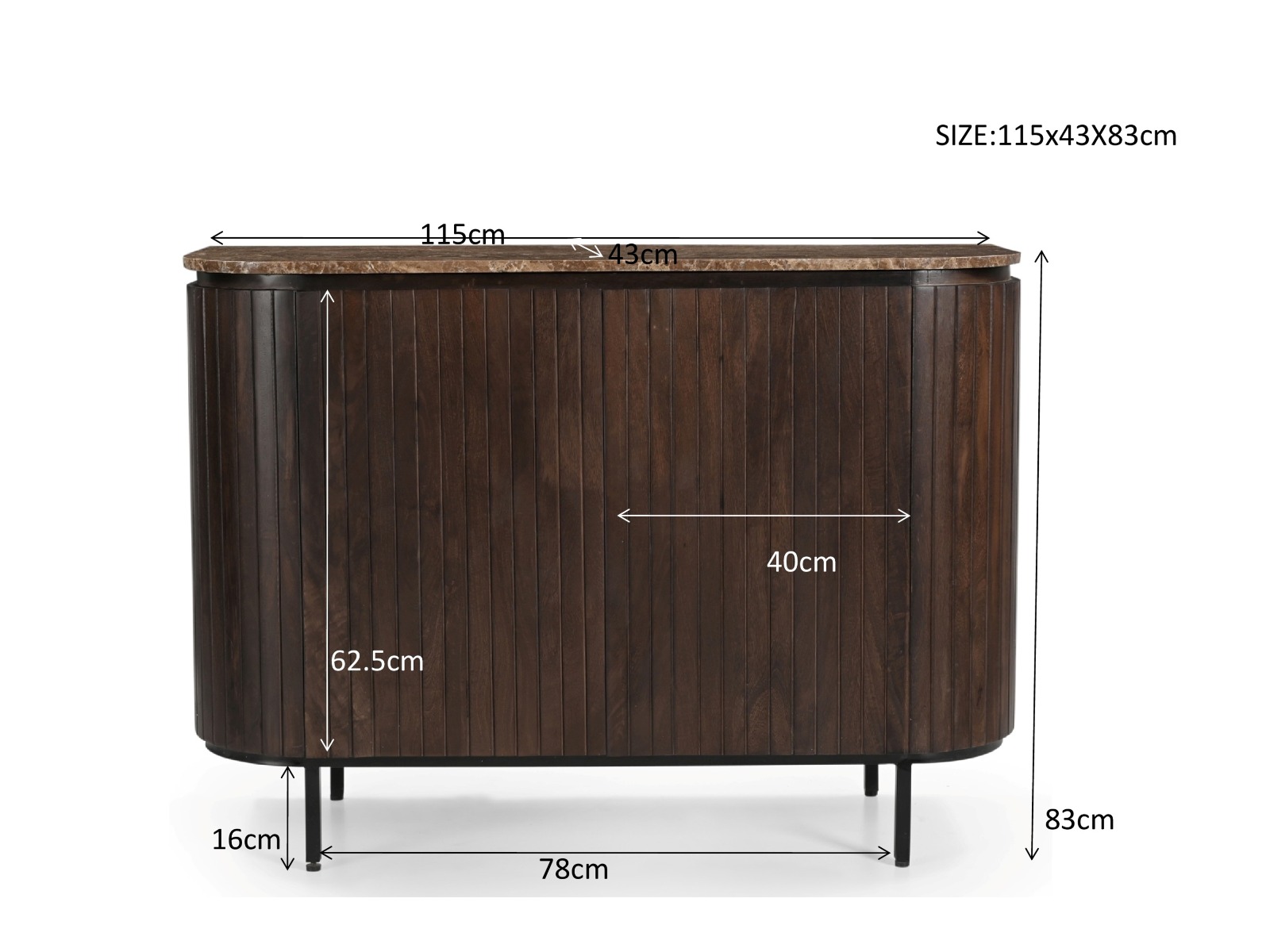 Sideboard Anrichte Nora Emperador 115 cm Mangoholz Marmor braun