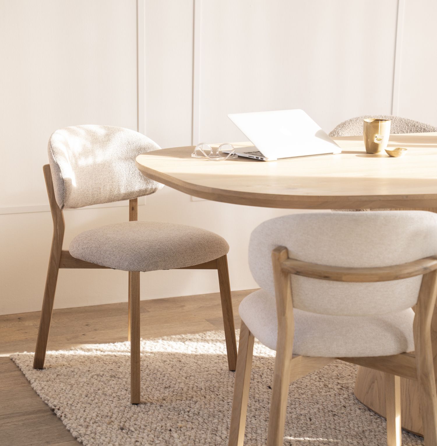 Esszimmerstuhl Stuhl MICKY Stoffbezug taupe Beine Eiche