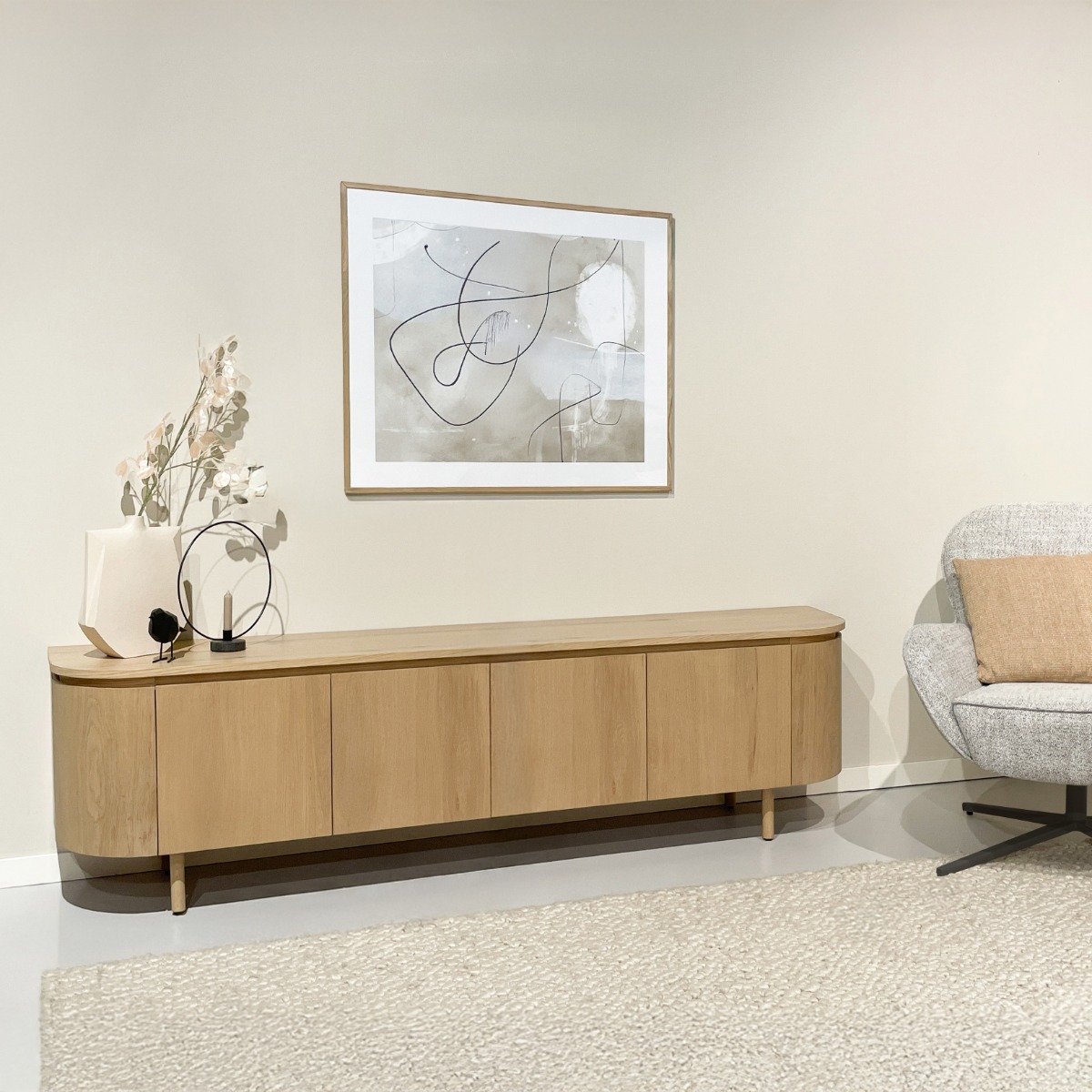 TV Möbel Lowboard Tobago 210 cm Eiche Furnier natur Sideboard