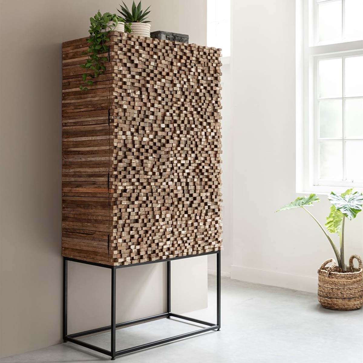 Highboard Sticks H 180 cm Teakholz Schrank