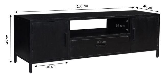 TV Möbel Lowboard Kala 160 cm Mangoholz Metall schwarz Sideboard 