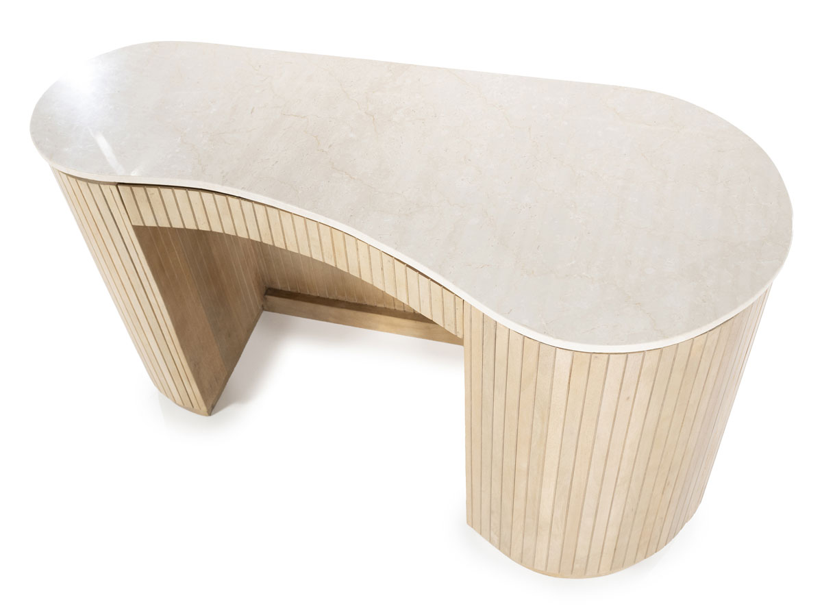 Schreibtisch Mari 129 x 60 cm Mangoholz hellbraun Marmor