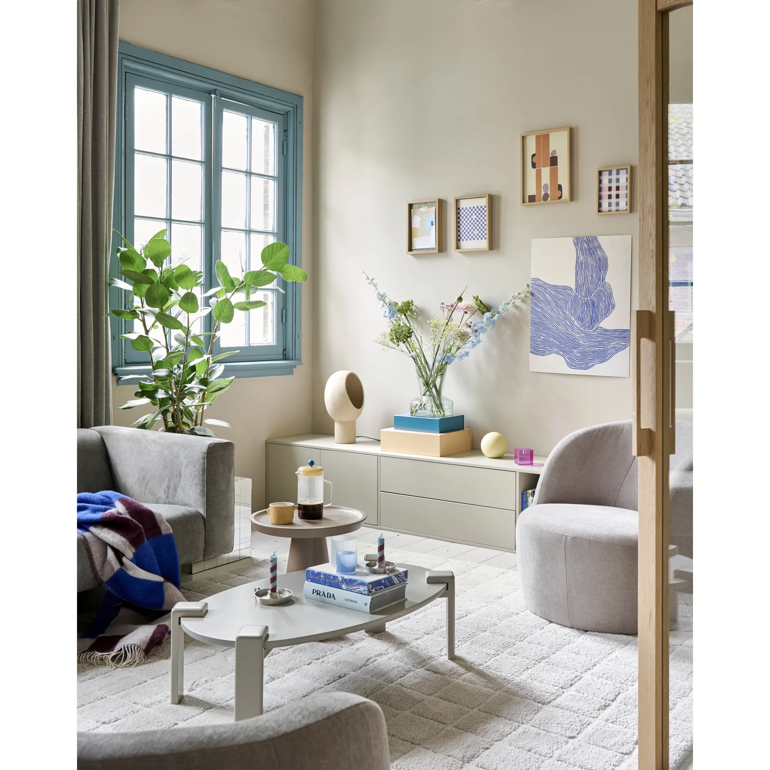 TV Möbel SETTLE DOWN 200 cm Kiefer Massiv staubgrau Lowboard