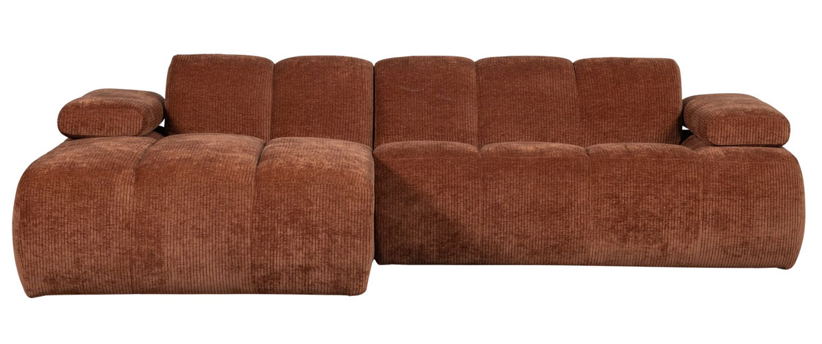 woood Chaiselongue Sofa MOJO links gerippter Stoff rostbraun