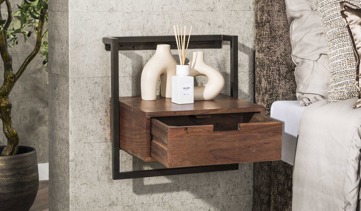  Industrie Nachttisch BLOW hängend Schublade Akazie braun