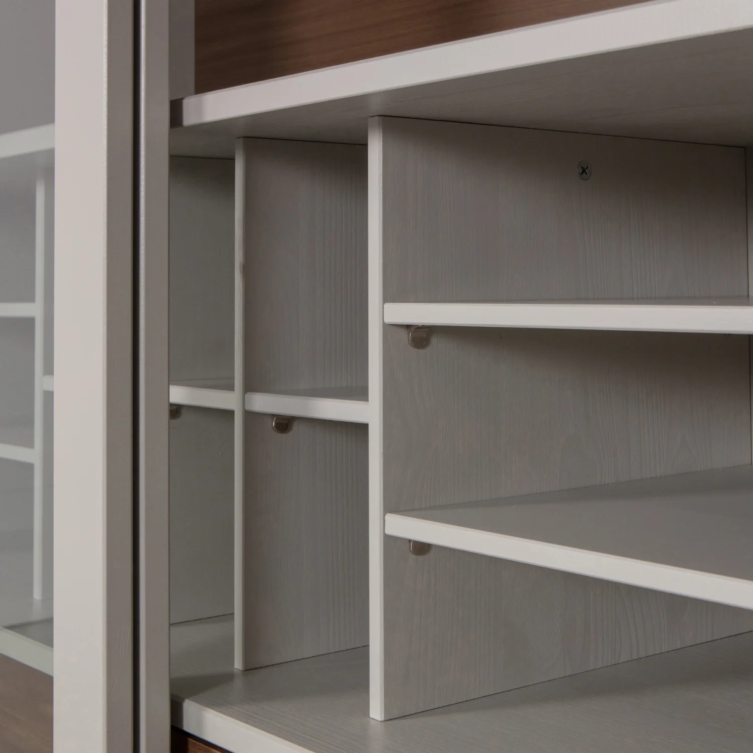 Vitrine Schrank JAMES Schiebetüren Kiefernholz nebenlgrau Aufbewahrungsschrank