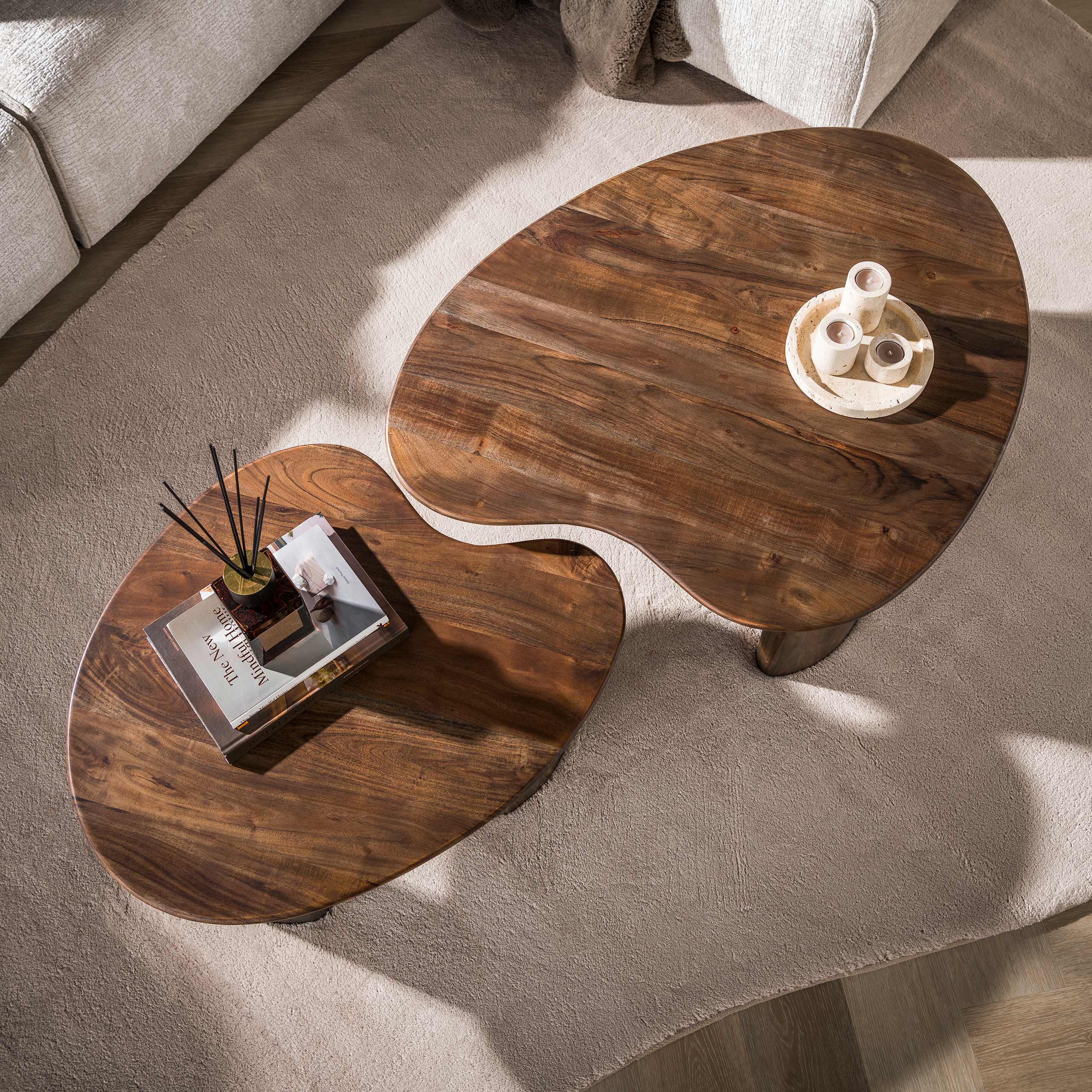 2´er Set Couchtisch SANO organisch geformt Akazie braun  