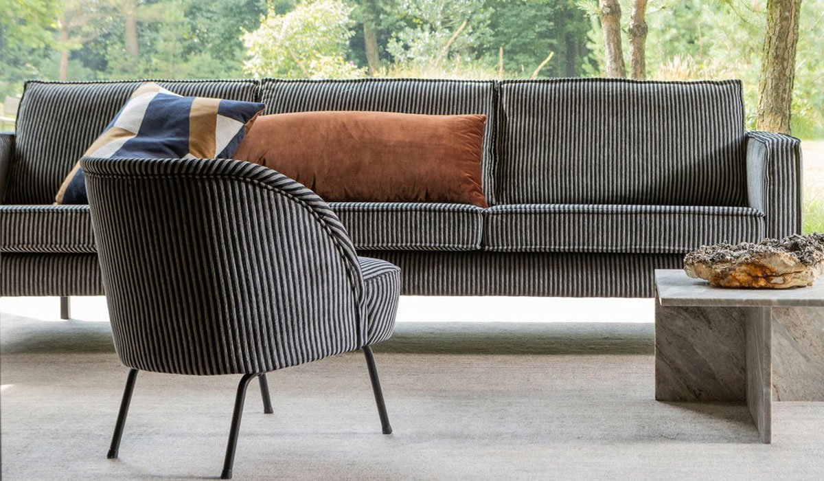 BePureHome 3 Sitzer Sofa RODEO Webstoff Streifen schwarz grau