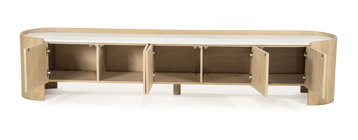 TV Möbel Lowboard Don 240 cm Eiche Holz hellbraun Marmor