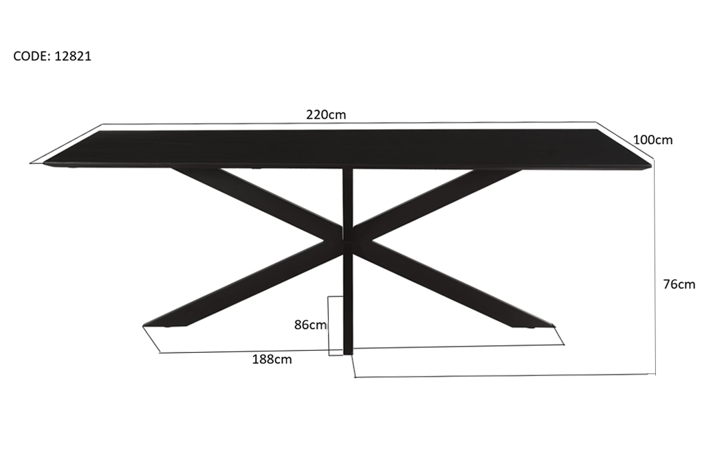 Esstisch Spider 220 x 100 cm Akazienholz Metall schwarz