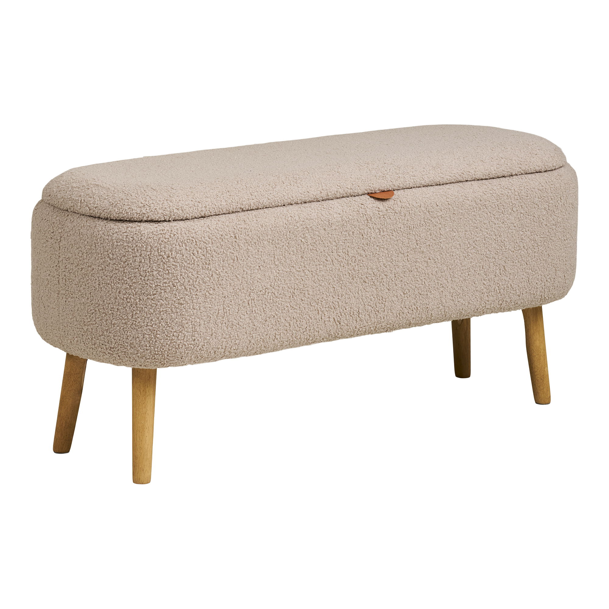 Sitzbank HERNING 95 cm aufklappbar Sitzbezug Bouclé beige Bank