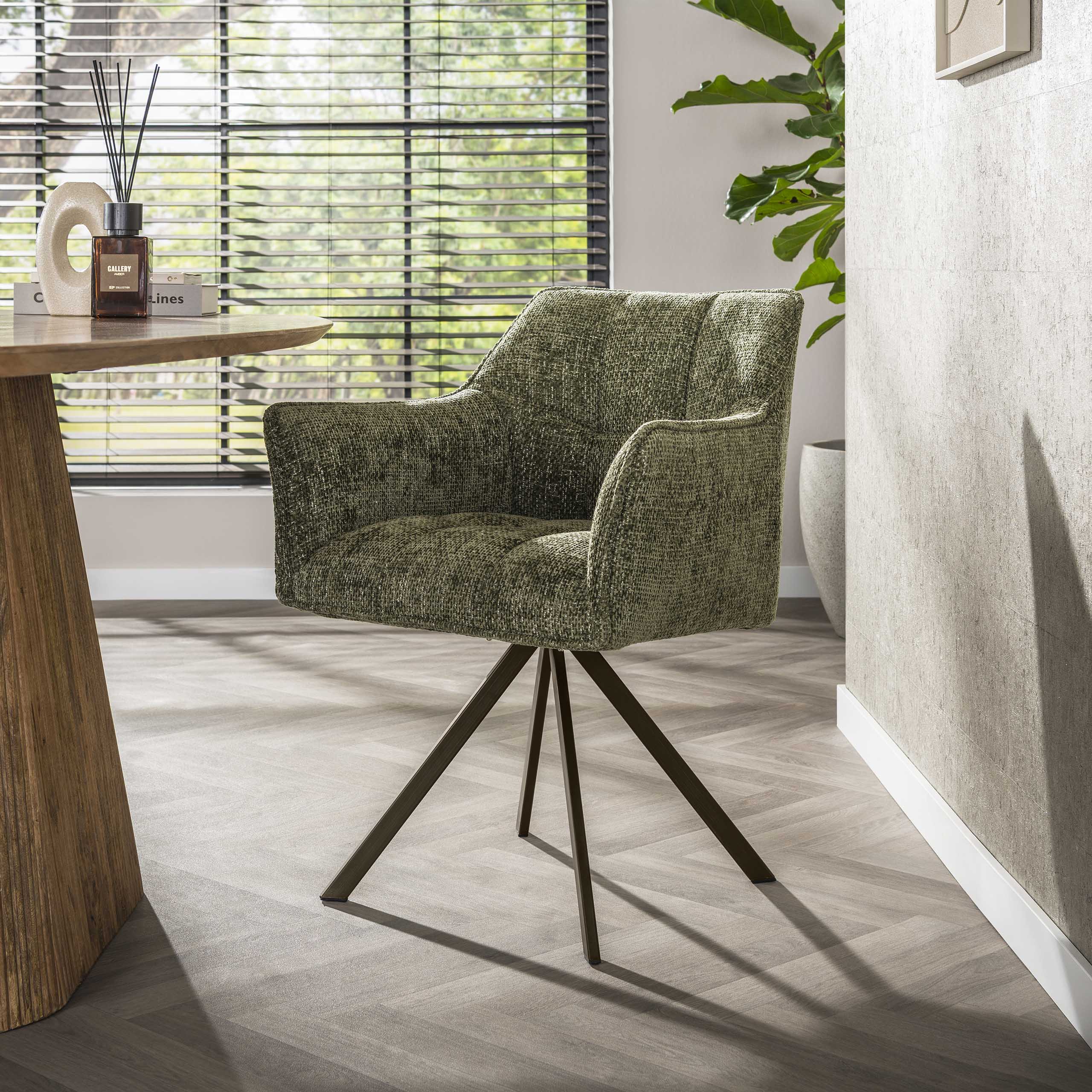 2er Set Armlehnstuhl Fino weiches CHENILLE grün drehbar