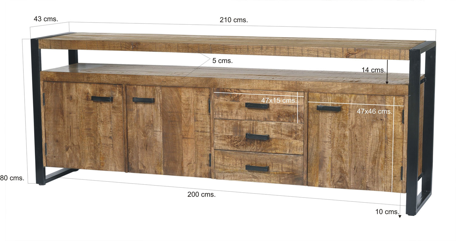 Kommode Sideboard Nairobi 210 cm Mango Holz Metall schwarz