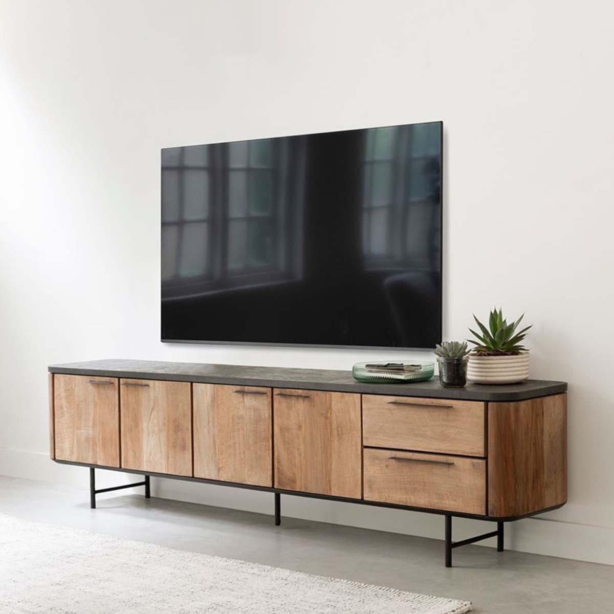 TV Möbel Soho 230 cm recyceltes Teakholz Mortex Lowboard