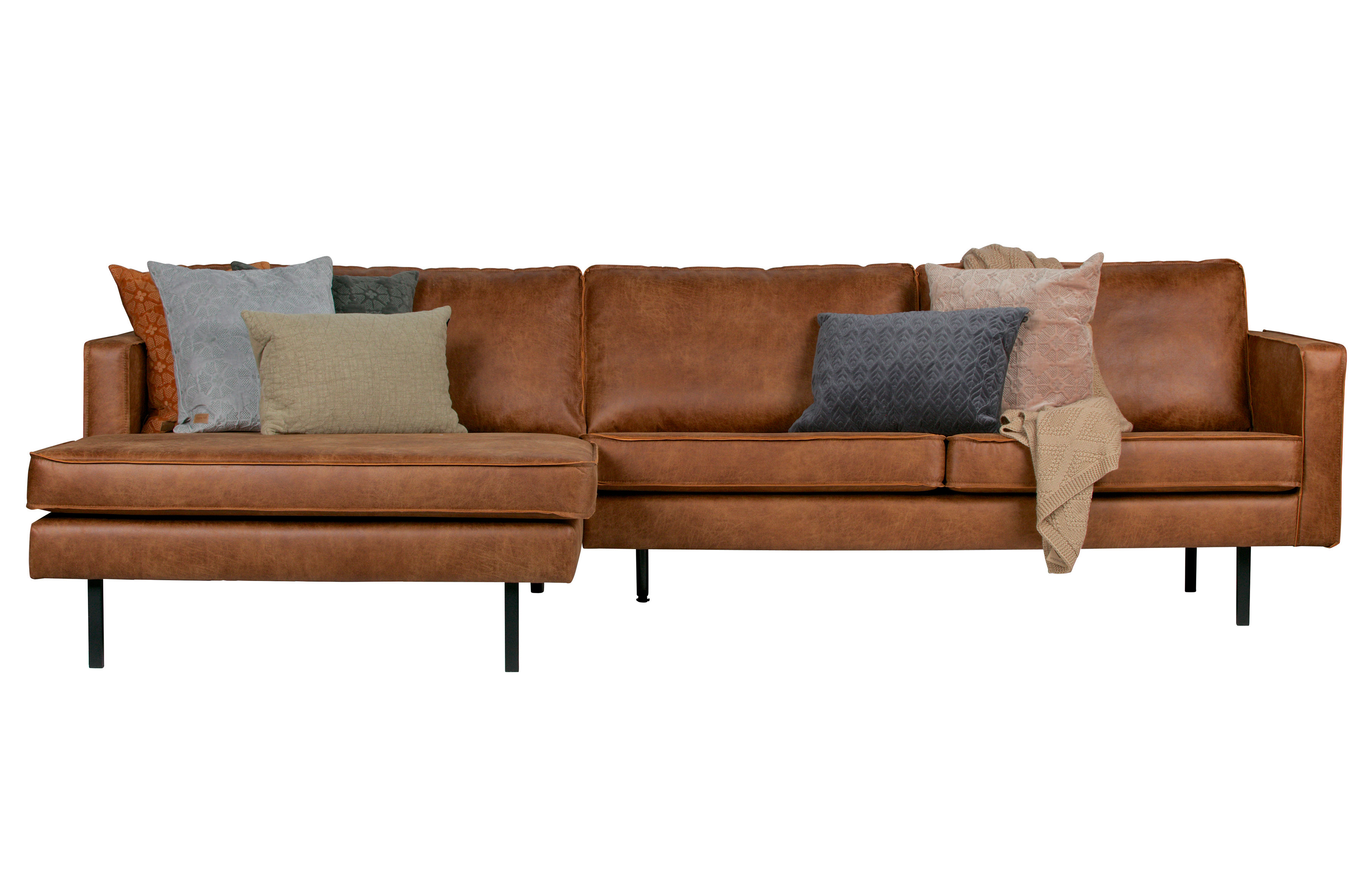 Ecksofa Rodeo recyceltes Leder Cognac Recamiere links