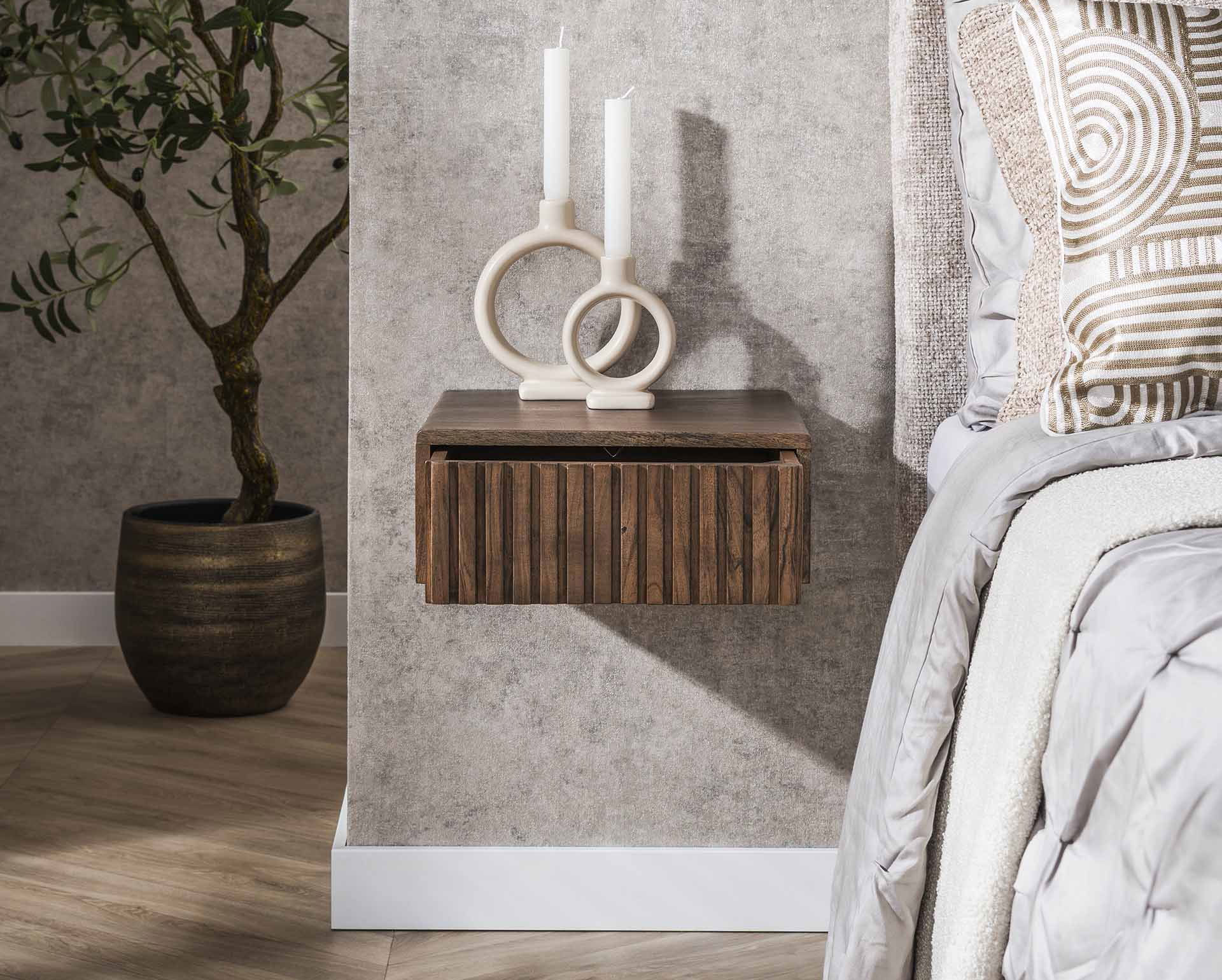 2er Set Nachtschränkchen SOUL mit Schublade Akazie Massivholz braun Nachttisch