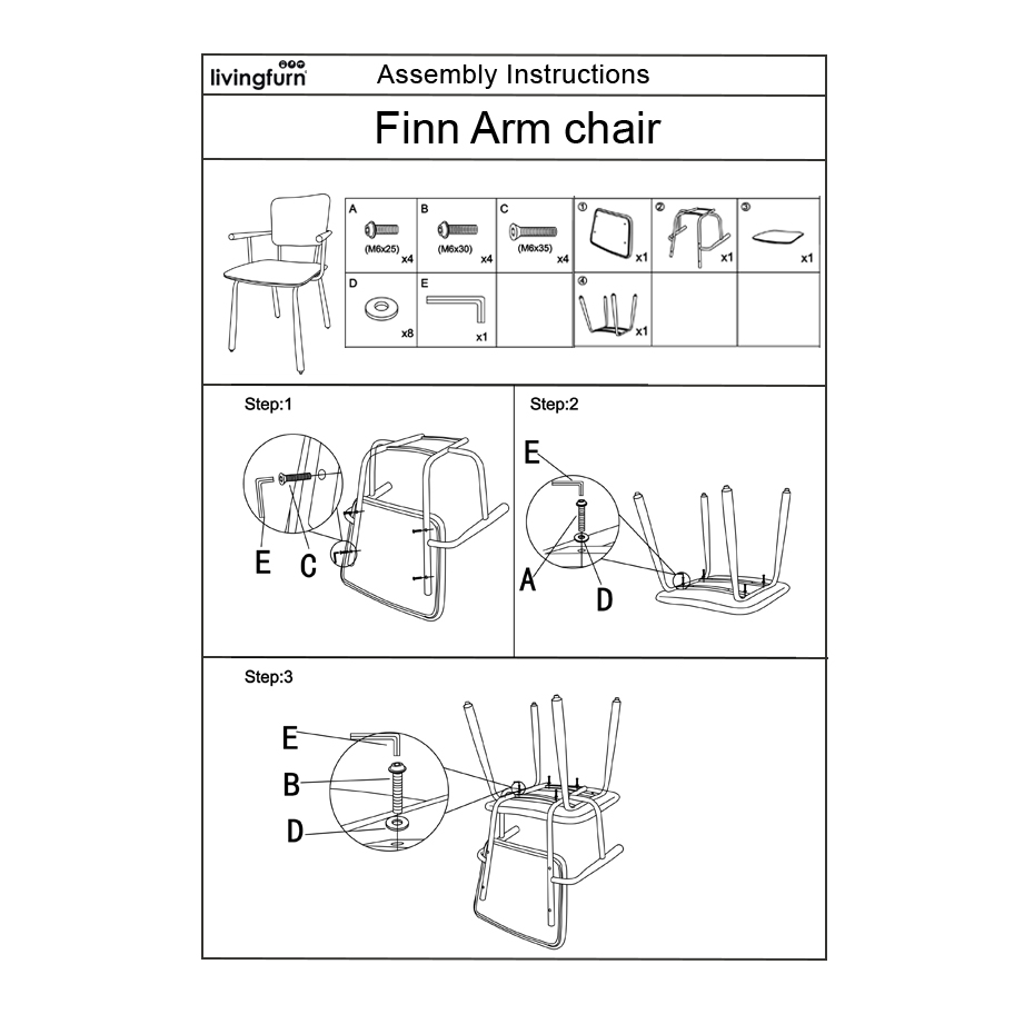 Esszimmerstuhl Finn Stuhl mit Armlehnen Gestell weiß Stoff beige