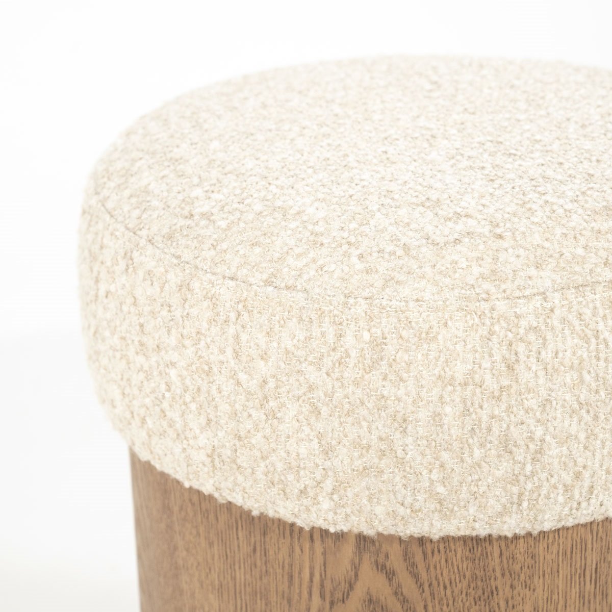 Pouf George Ø 39 cm Esche Furnier Flou Stoff beige Hocker Sitzhocker