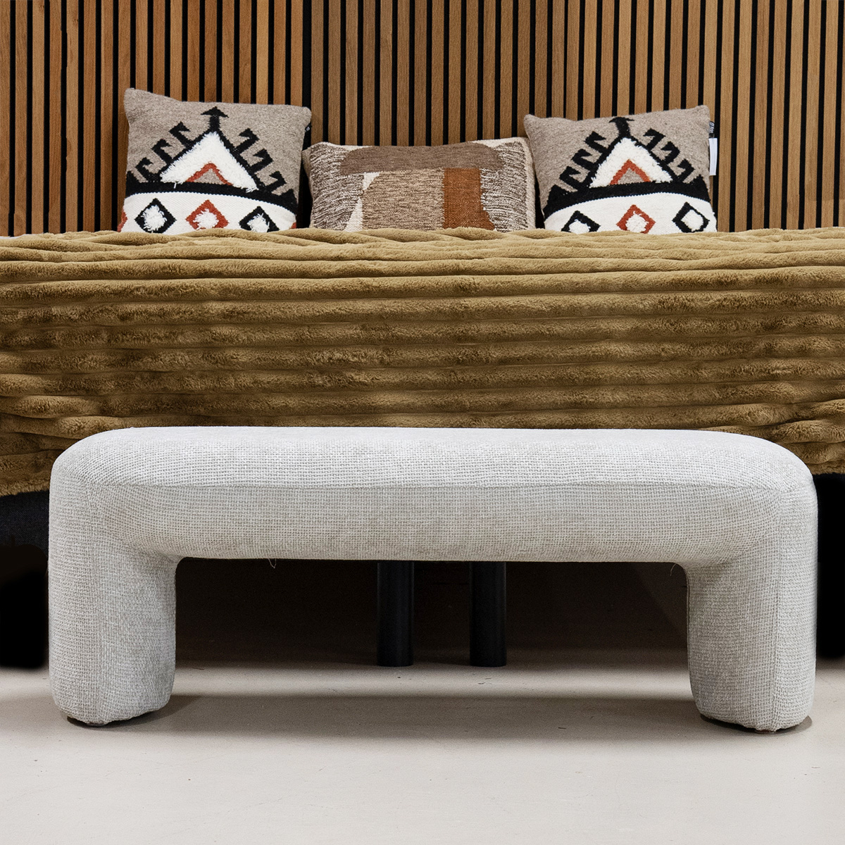 Bank Sitzbank SAVEN 110 cm Stoff beige
