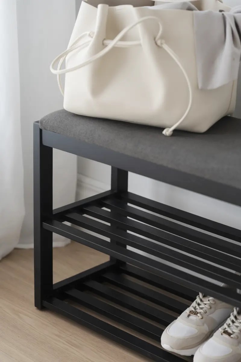 Schuhbank aus Holz Eiche schwarz mit Sitzfläche