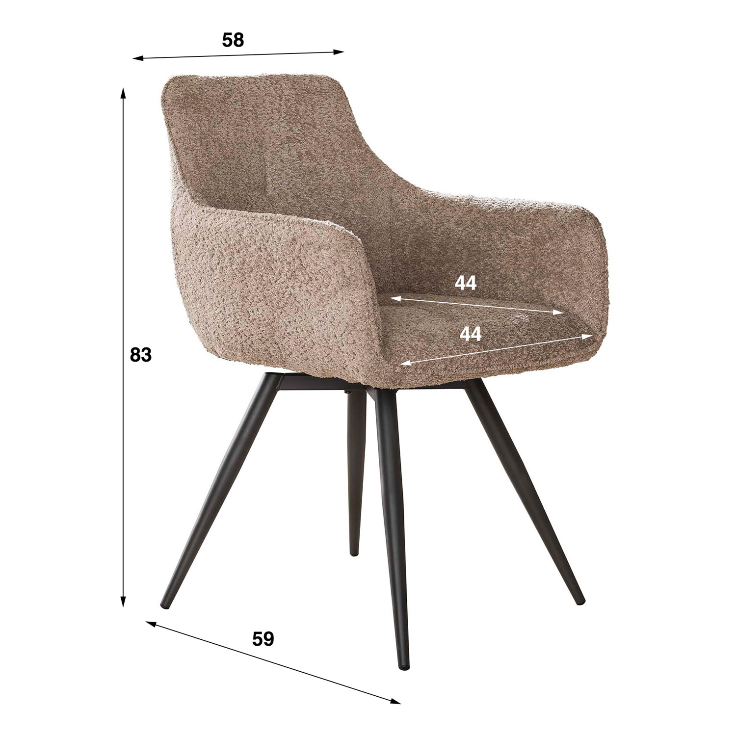 2er Set Esszimmerstuhl NELO Küchenstuhl Boucle sand
