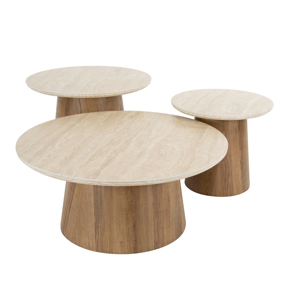 3´er Set Couchtisch VENEZIA rund Keramik Travertin Optik beige