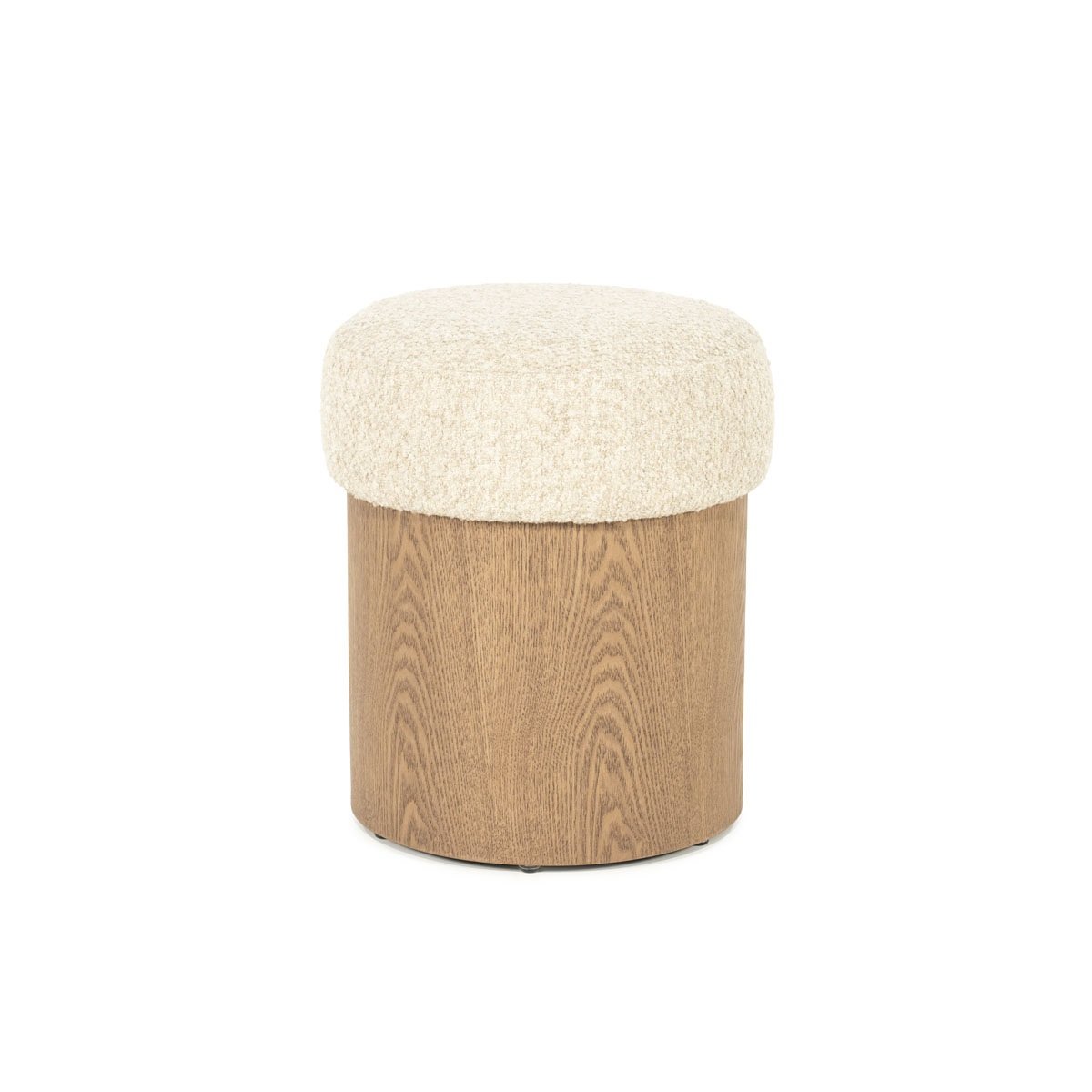 Pouf George Ø 39 cm Esche Furnier Flou Stoff beige Hocker Sitzhocker