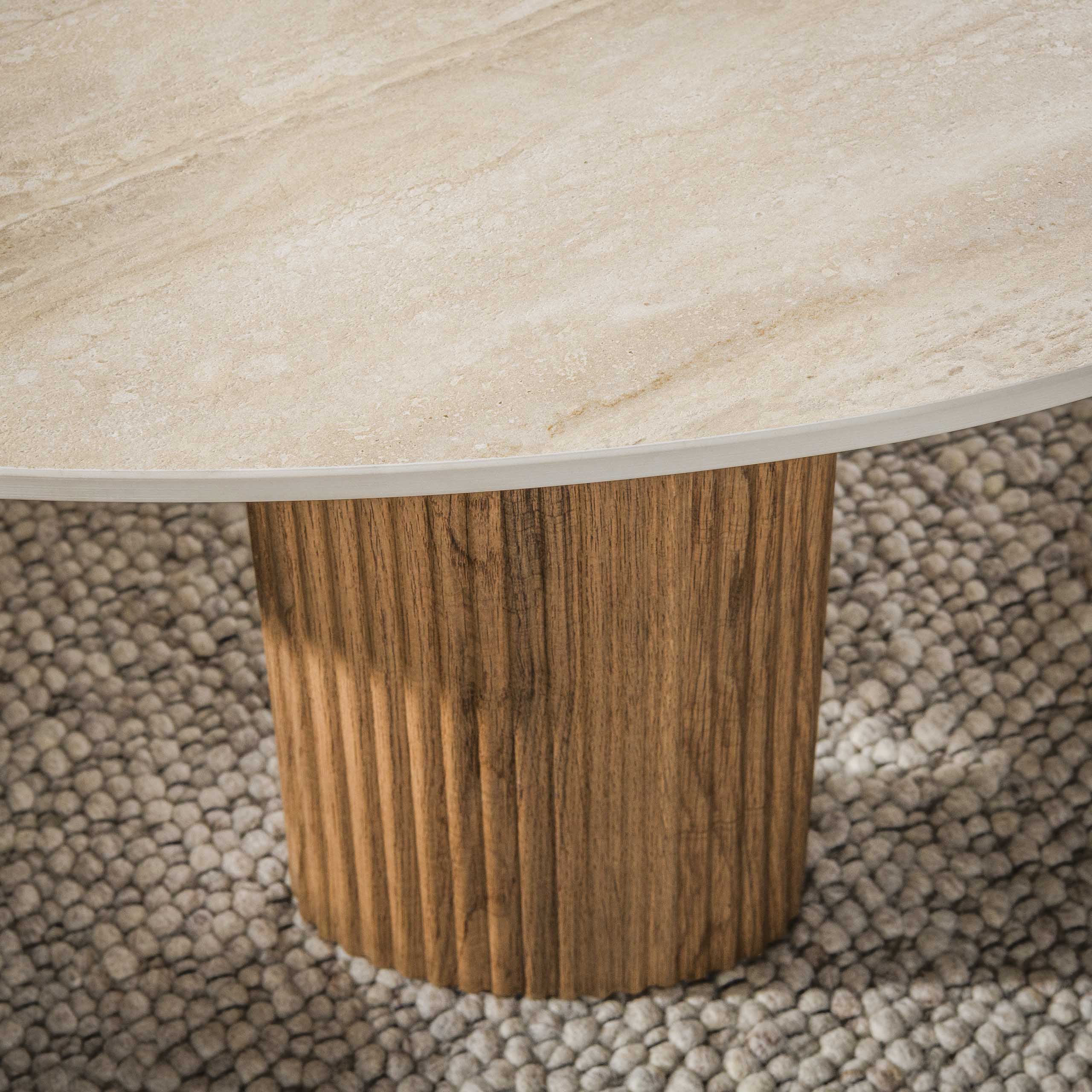 2 er Set Couchtisch JAHAN organisch 3D-Keramik Travertin-Optik