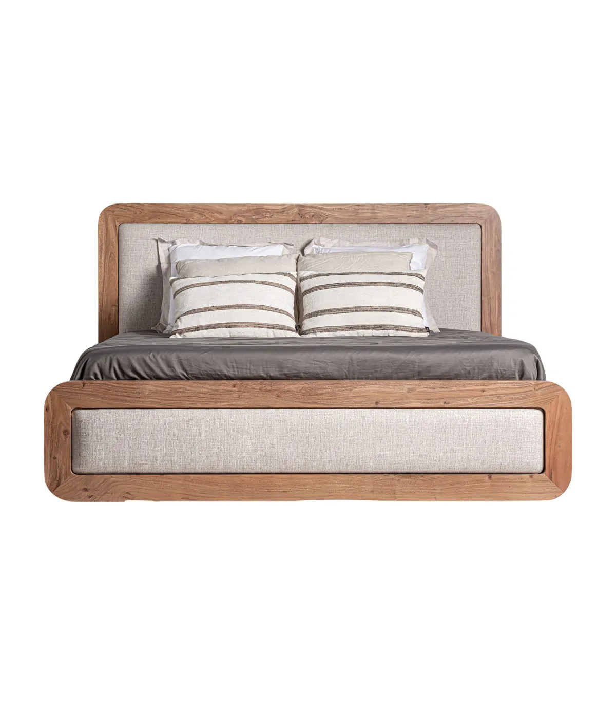 VICAL Hochwertiges BETT aus Akazienholz & Stoff 180 x 200 cm