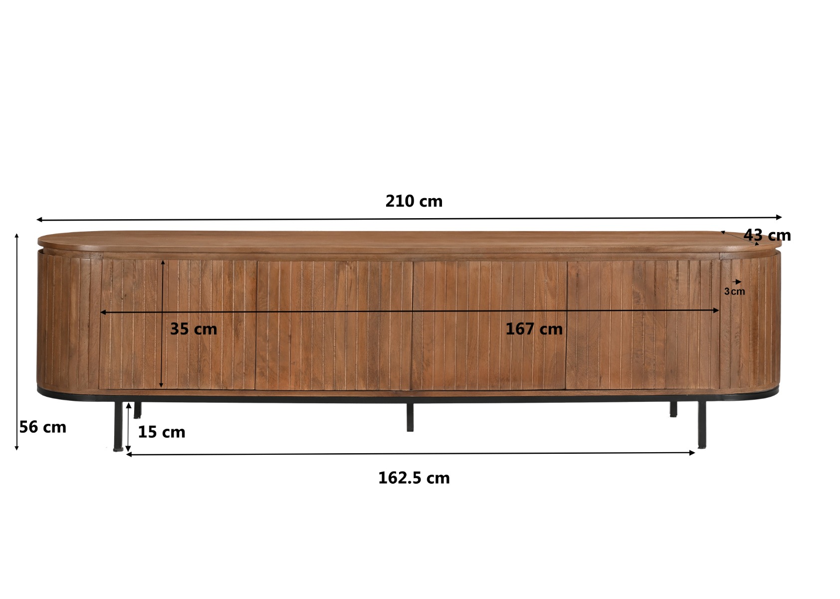 TV Möbel Lowboard Noor 210 cm Mangoholz natur