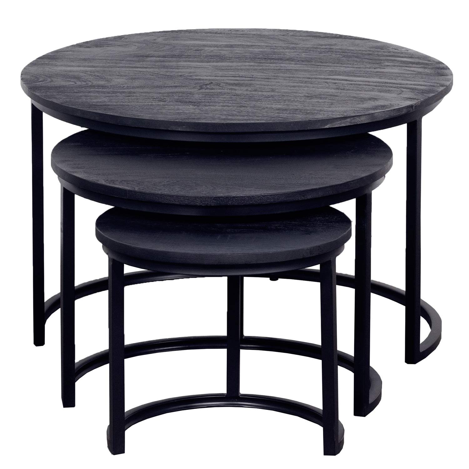 3er Set Couchtisch Mangoholz schwarz