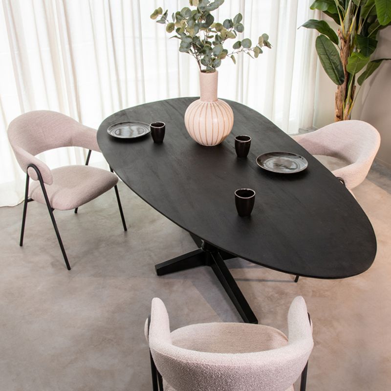 Esstisch LAROSE 260 cm Mango Holz schwarz oval organisch