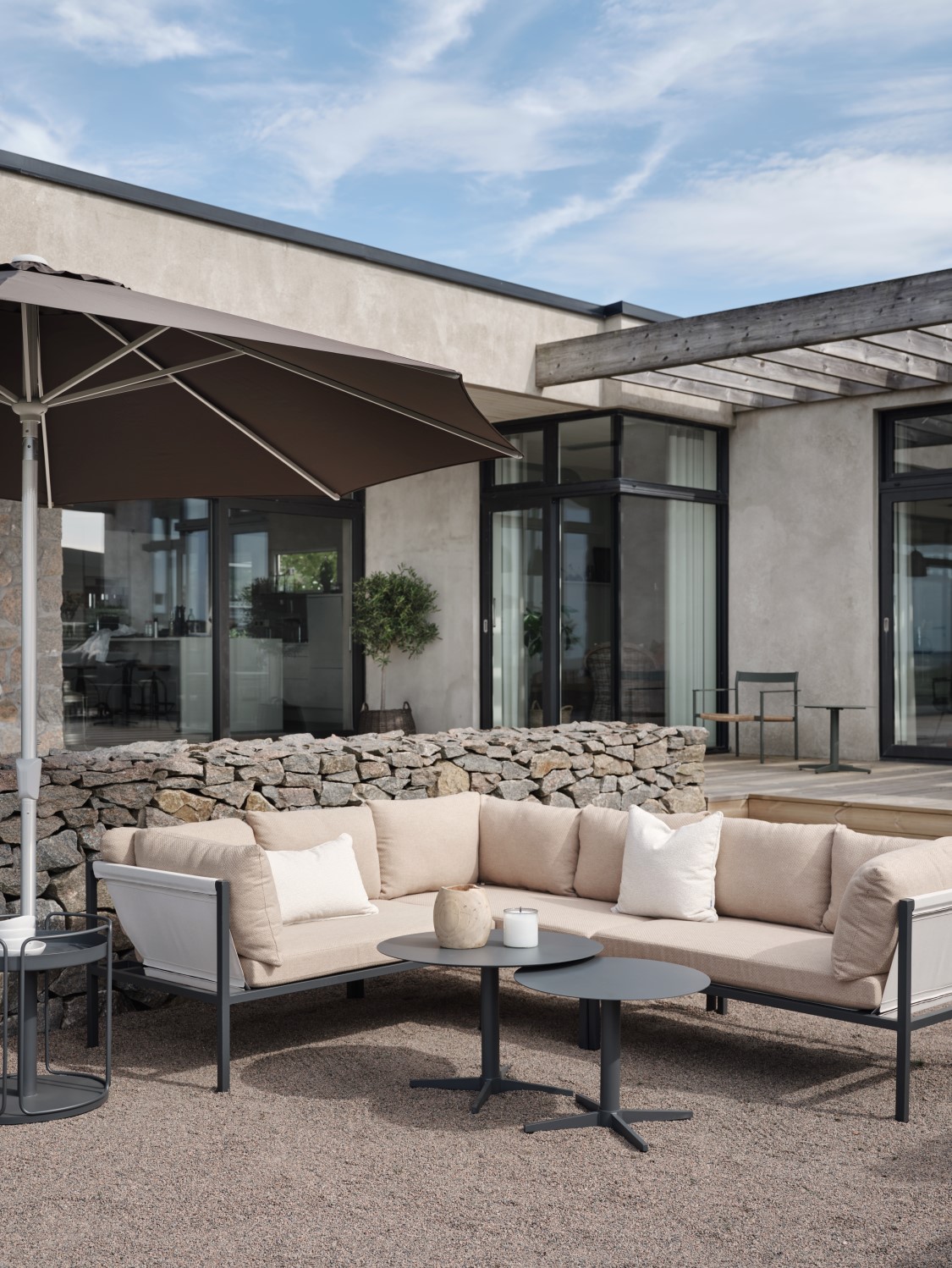 Garten Lounge Ecksofa Gartensofa anthrazit gerstenfarben