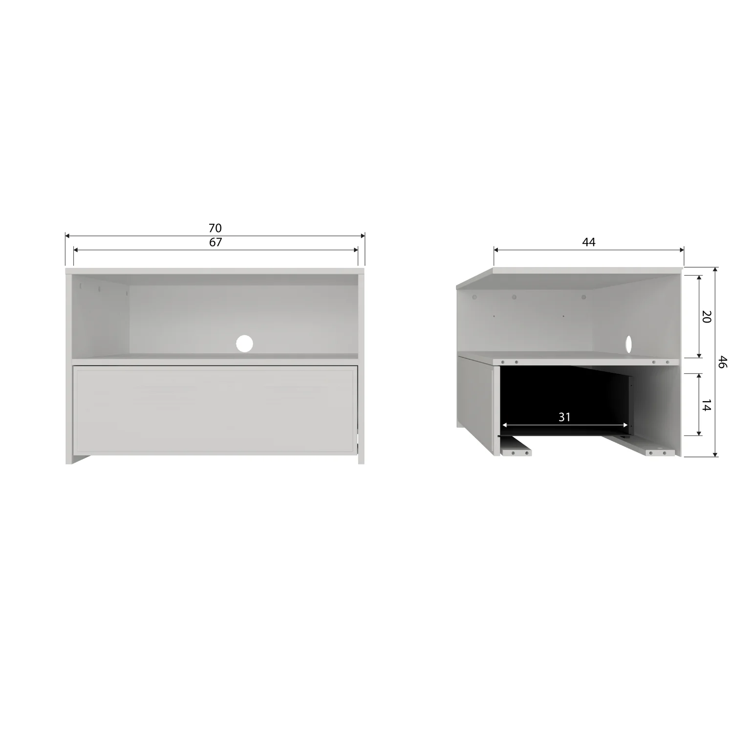 WOOOD Kommode TV Möbel YISSA 70 cm mit Schublade Kiefer grau