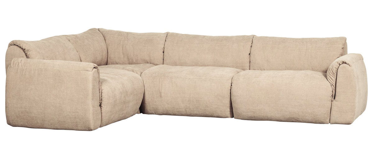 woood Ecksofa BAGGY Webstoff chenille sandfarben Chaiselongue links