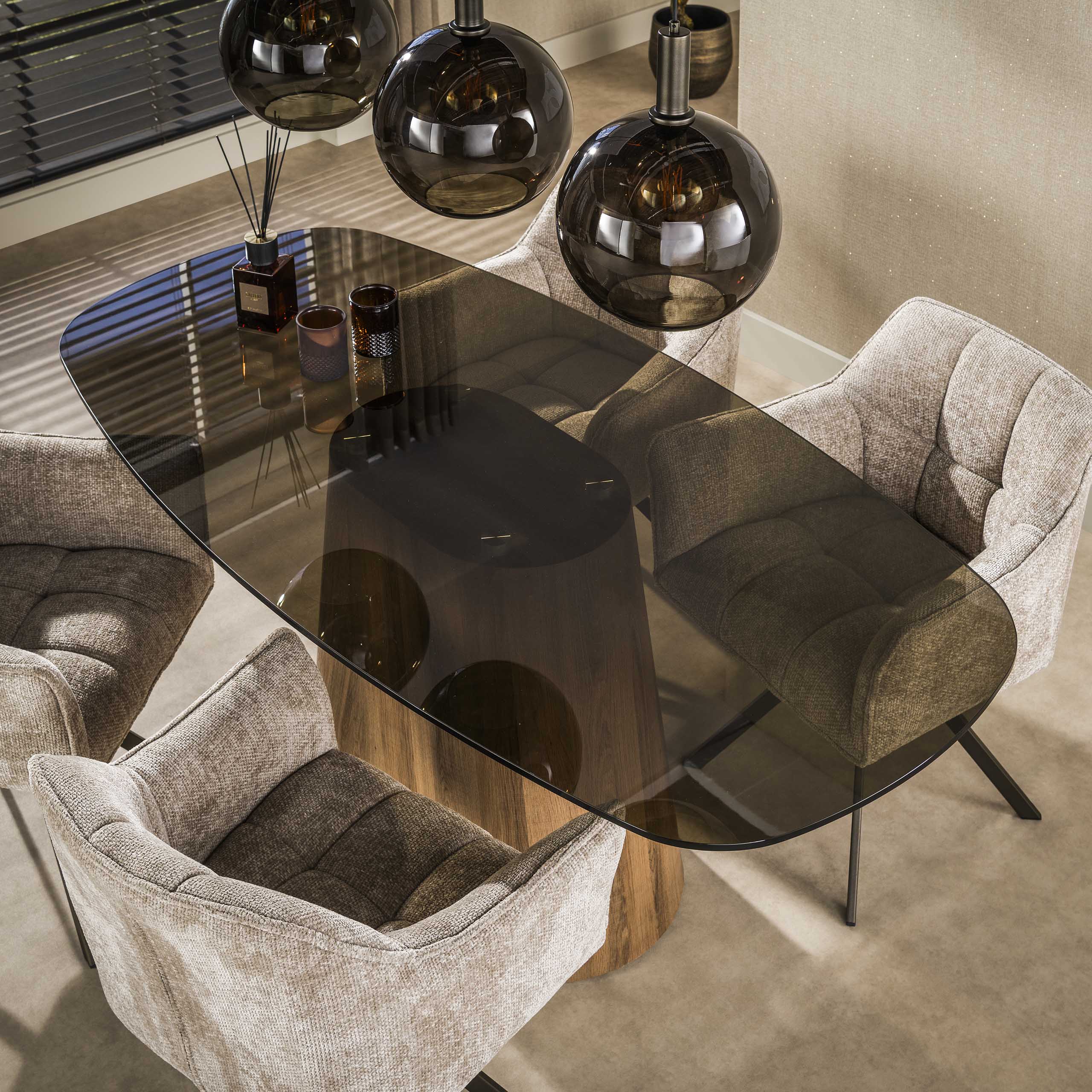 Esstisch SAMOS oval 215 x 105 cm mit Glasplatte braun