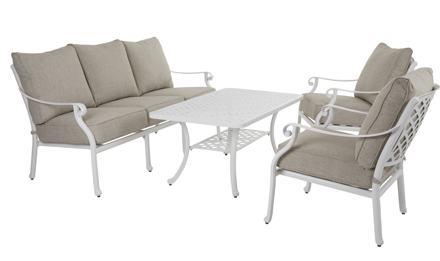 Nostalgie 3 Sitzer Gartenbank ARRAS weiss Aluminium incl Polster