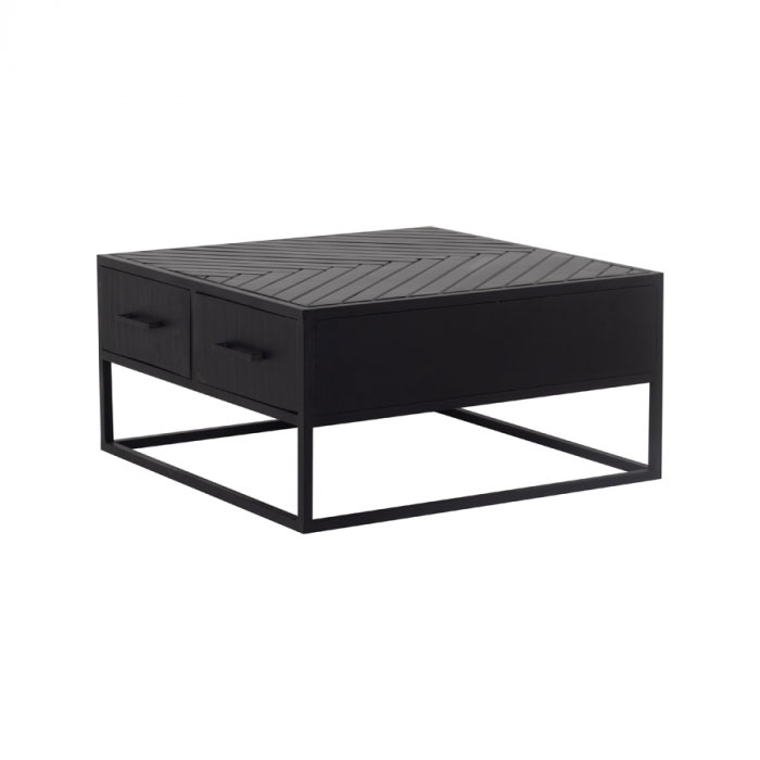 Couchtisch BOB 80 x 80 cm Mangoholz Fischgrät schwarz