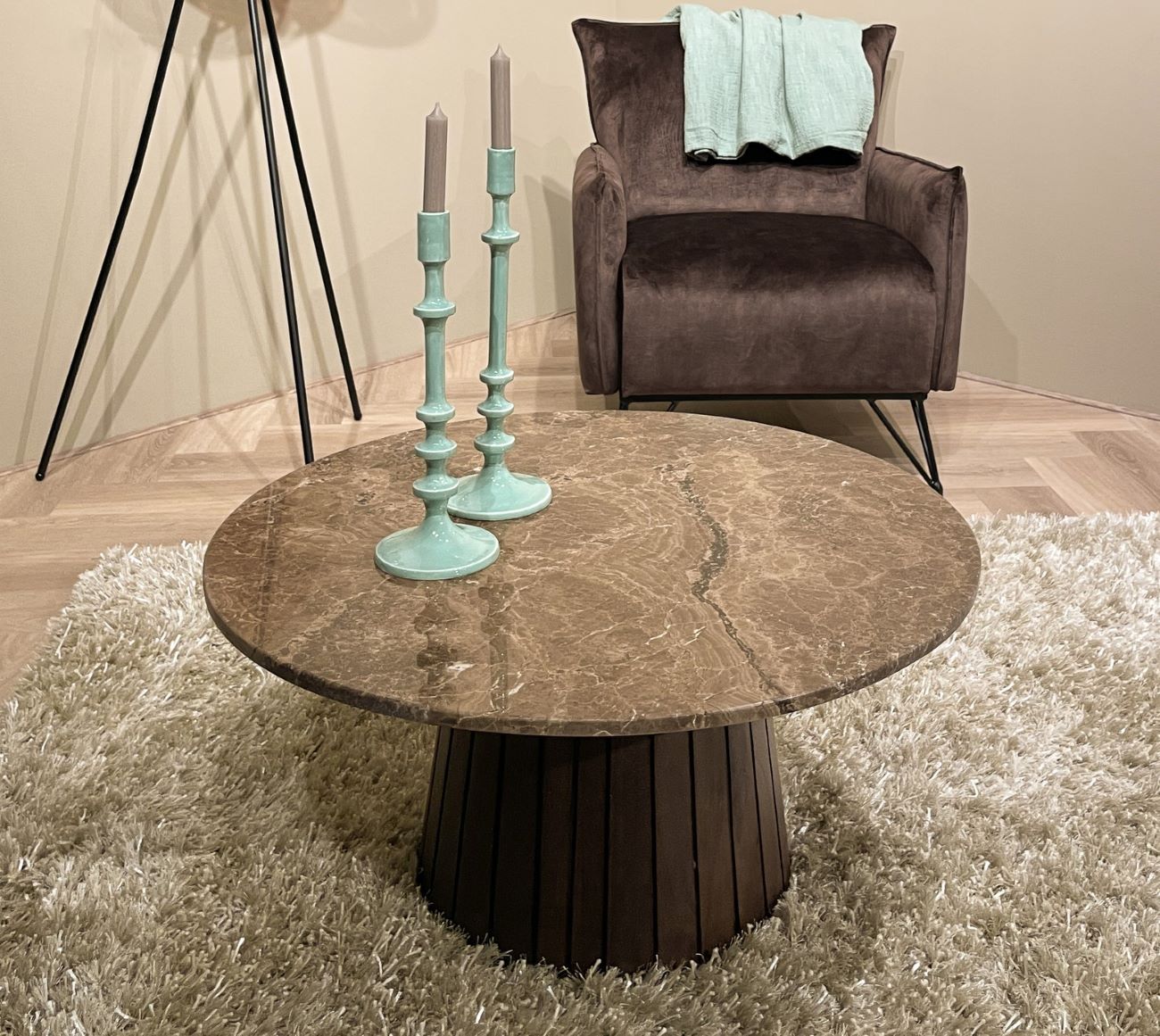 Couchtisch rund  Ø 80 cm Marmortischplatte braun