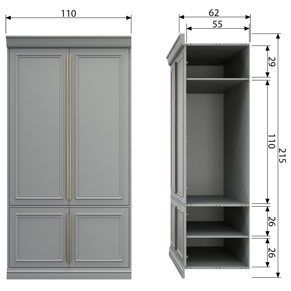 Kleiderschrank Organize Kiefer hellgrau