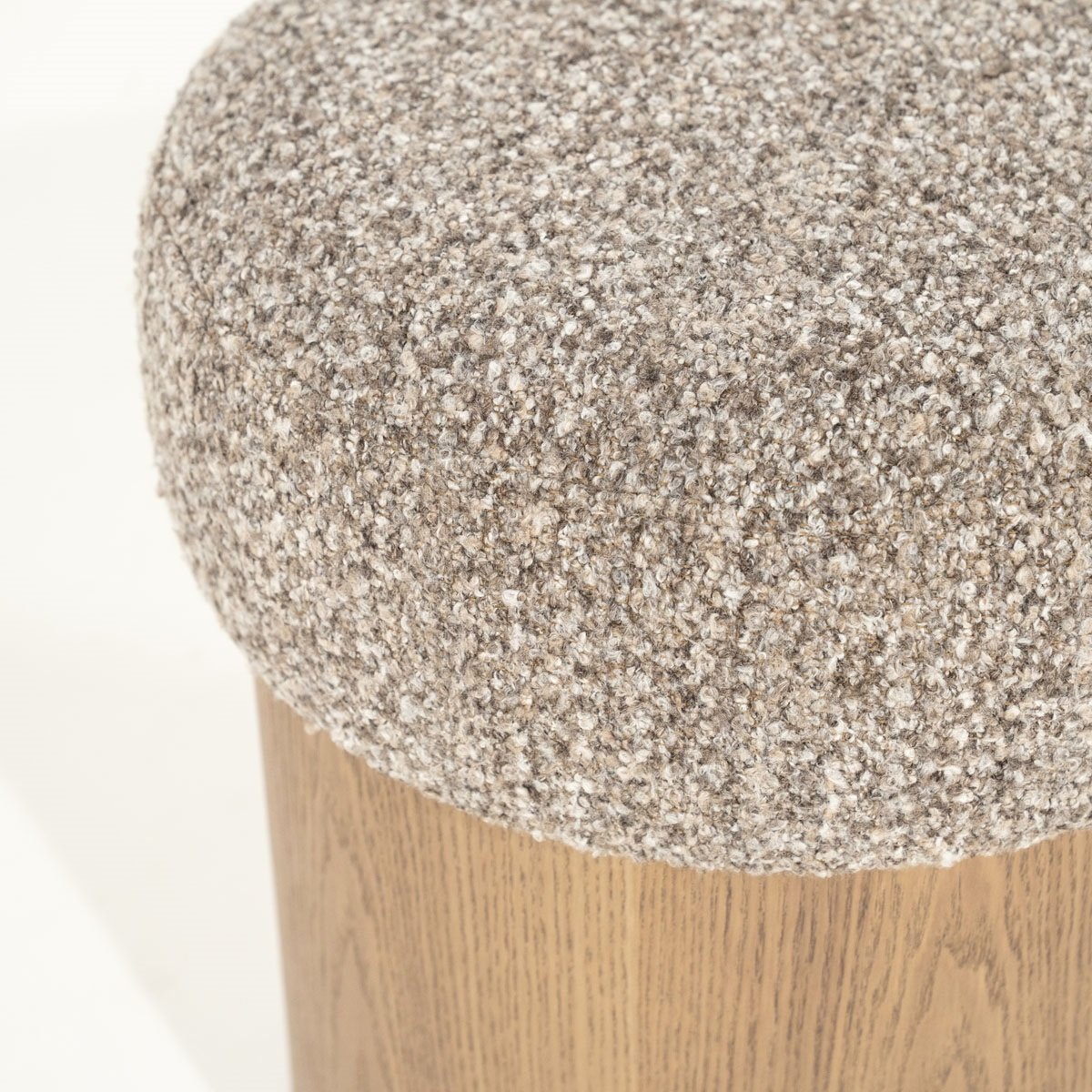 Pouf George Ø 39 cm Esche Furnier Flou Stoff taupe Hocker Sitzhocker