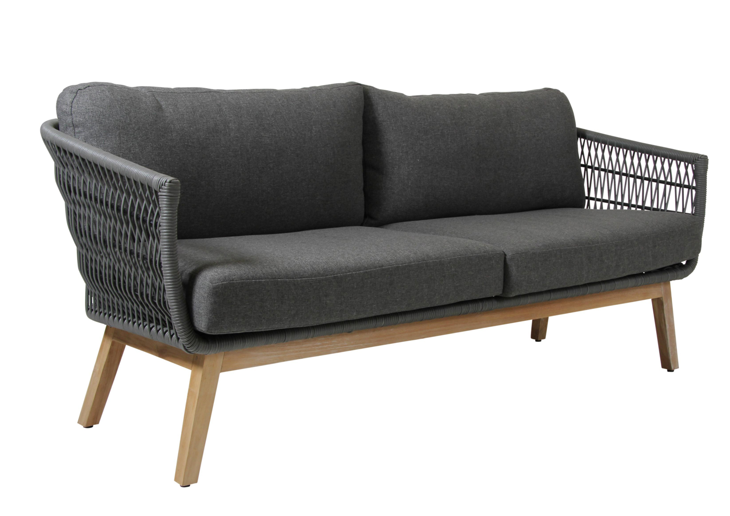 3 Sitzer Lounge Gartenbank Sofa Kenton Polyrattan Teakholz incl. Polster