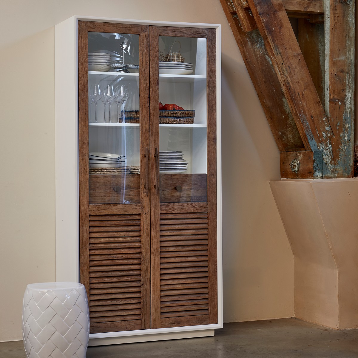 Rivièra Maison LAKE HOUSE Schrank Vitrine 100 cm Eiche weiß braun
