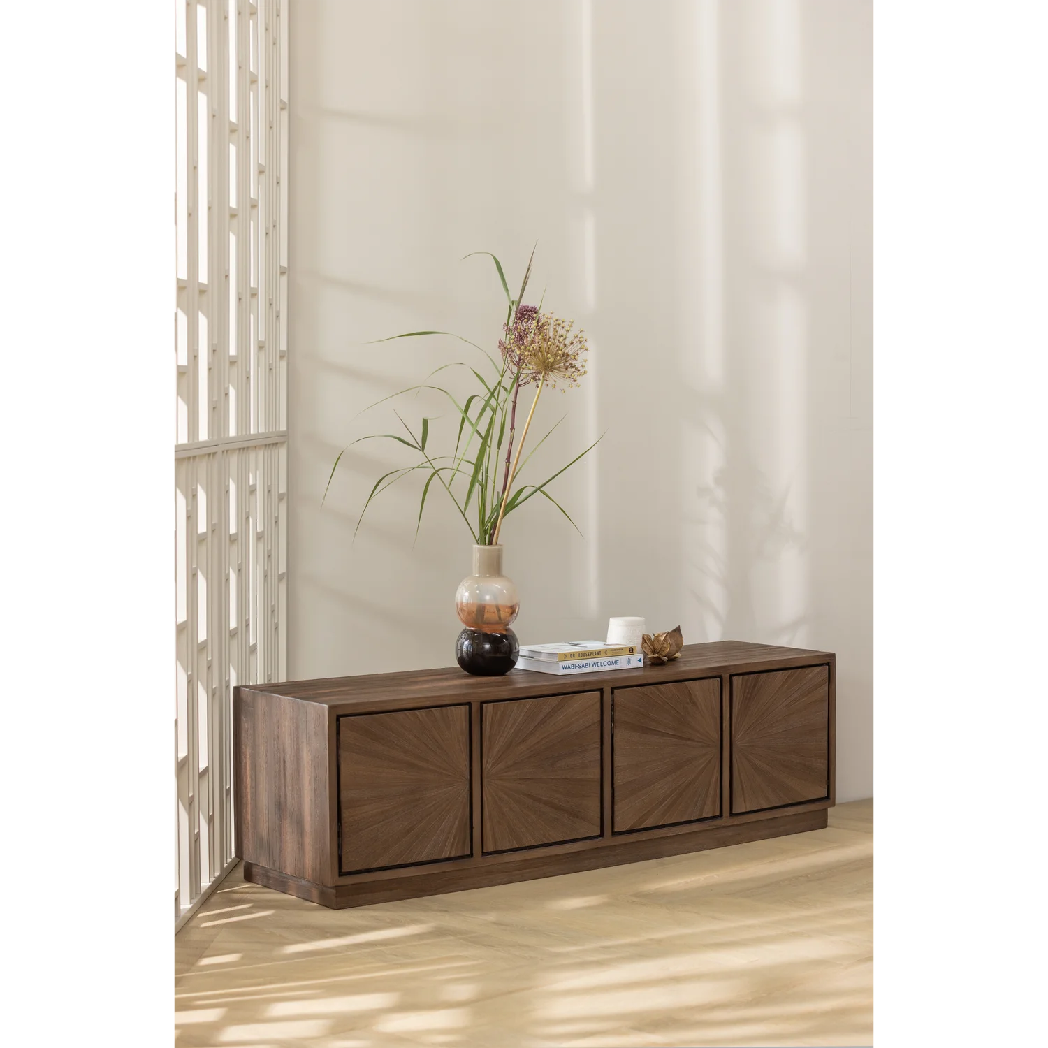 TV Möbel Lowboard SUN 150 cm  recyceltes Teakholz braun