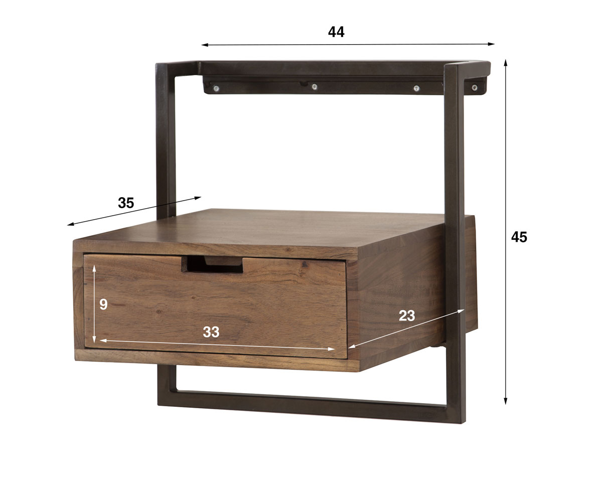 Industrie Nachttisch BLOW hängend Schublade Akazie braun