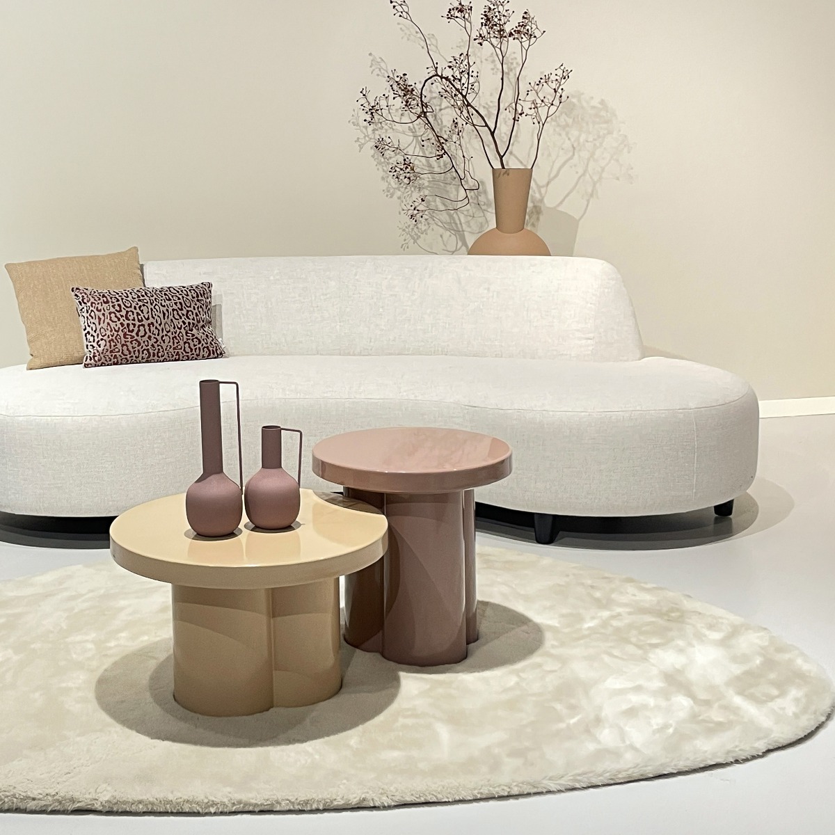 Couchtisch Noa rund Ø 56 cm Metall beige Anstelltisch Sofatisch Beistelltisch 