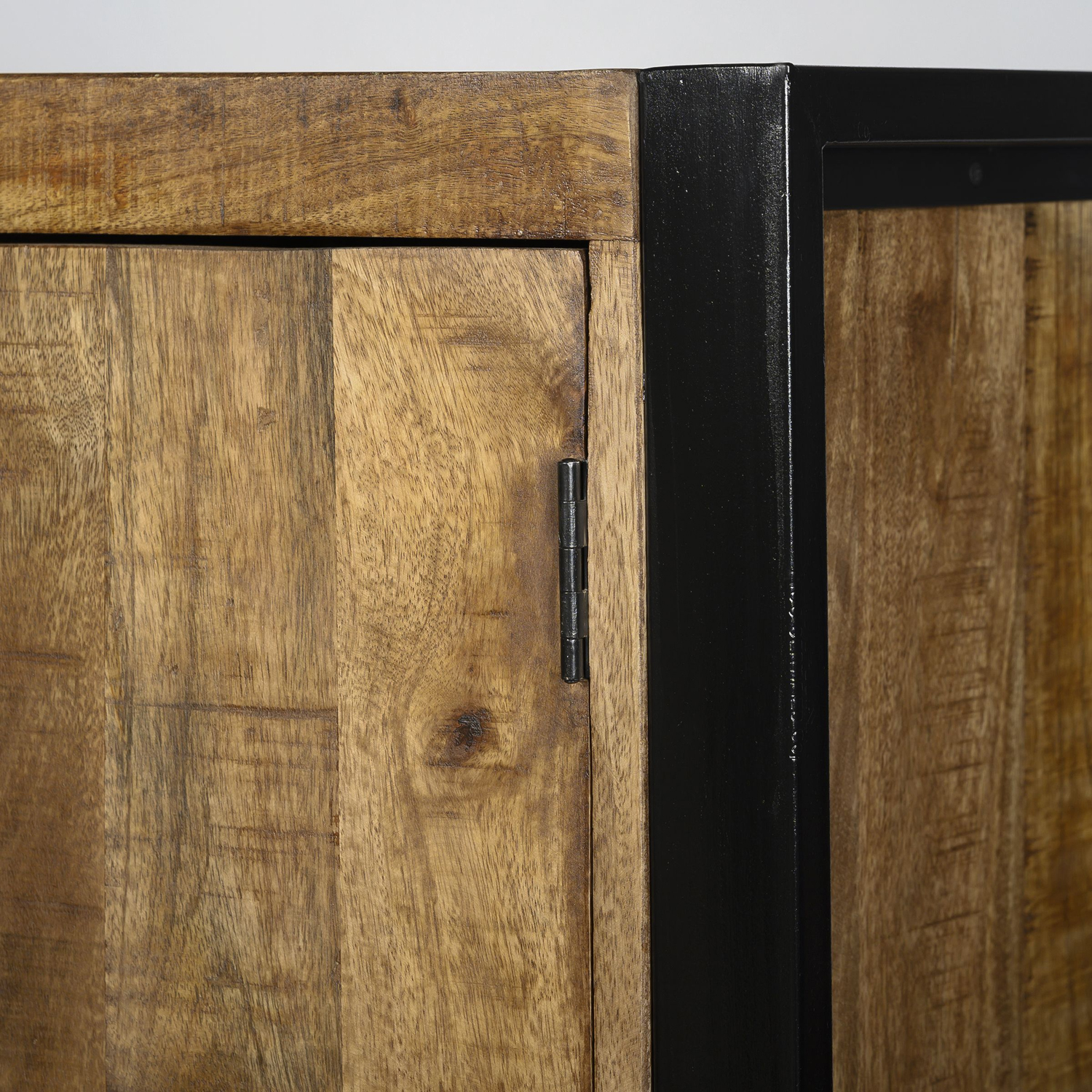 Schrank Nairobi B 100 cm Schrankwand Mangoholz Metall schwarz